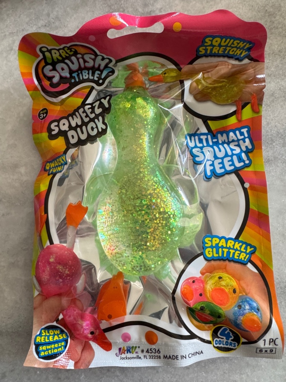 Squeezy Duck Kids Toy - Glitter Green